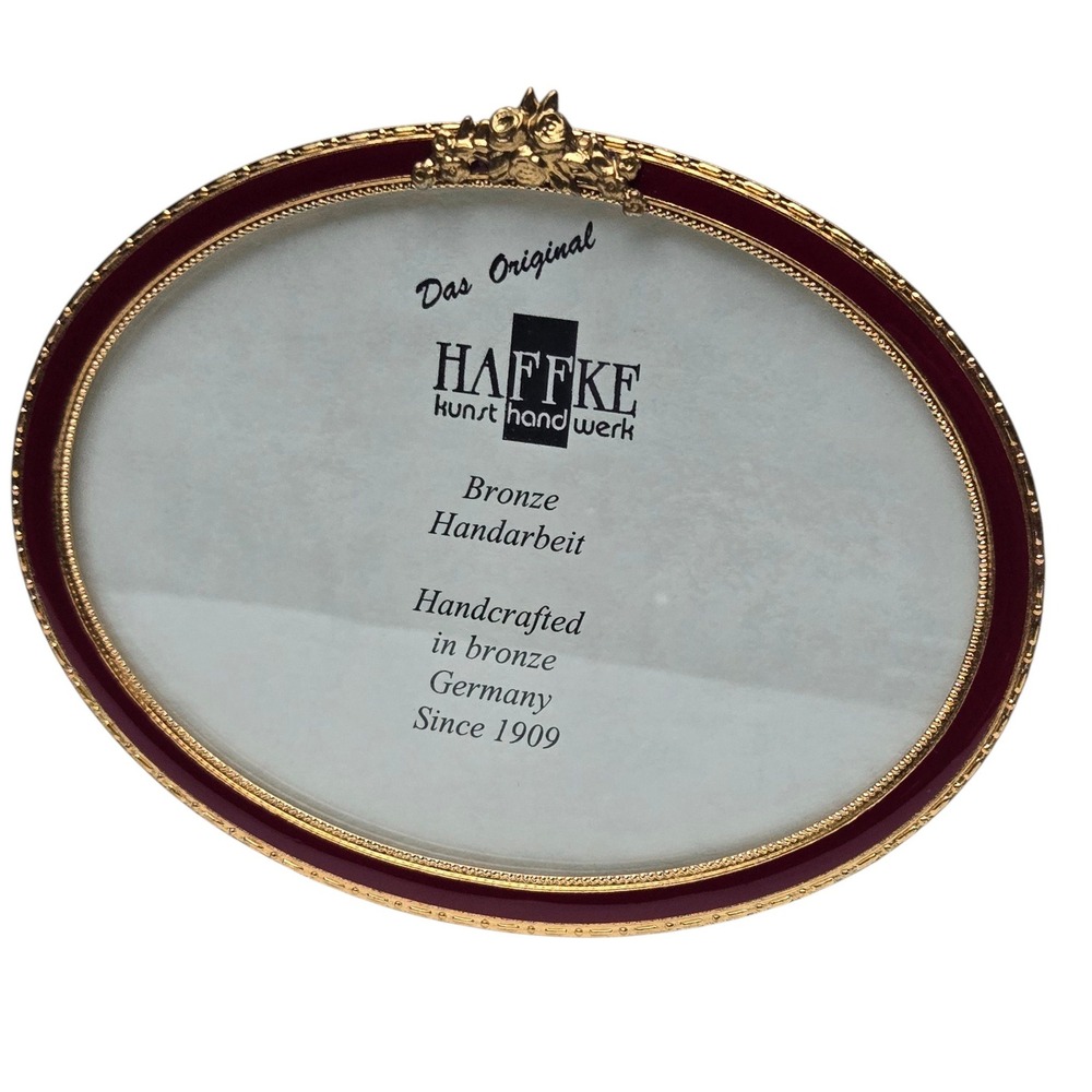 Haffke Picture Frame oval 5" x 4" Burgundy Bronze Enamel Handcrafted Germany